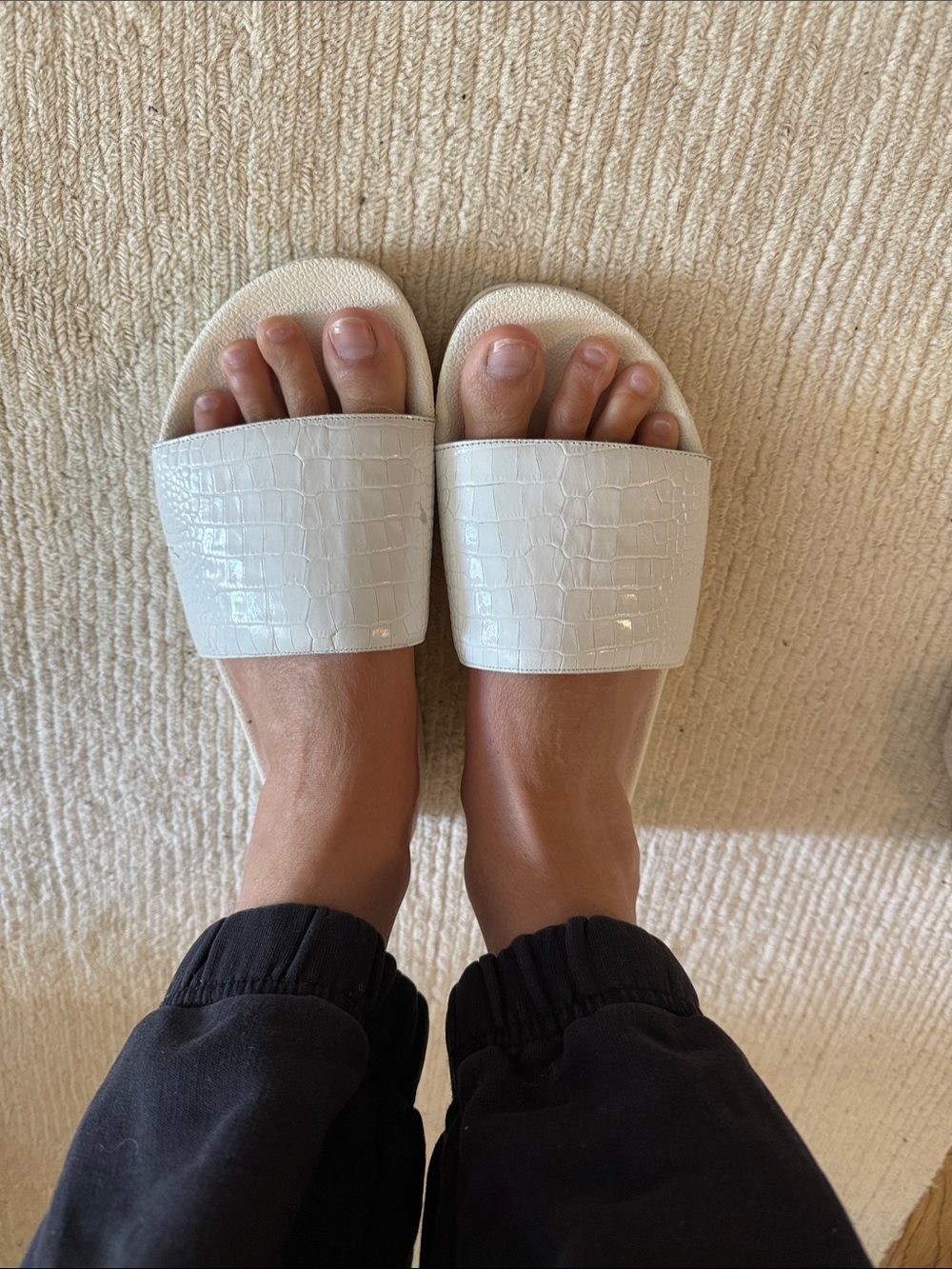 Freda Salvador White Croc-Embossed Slide Sandals